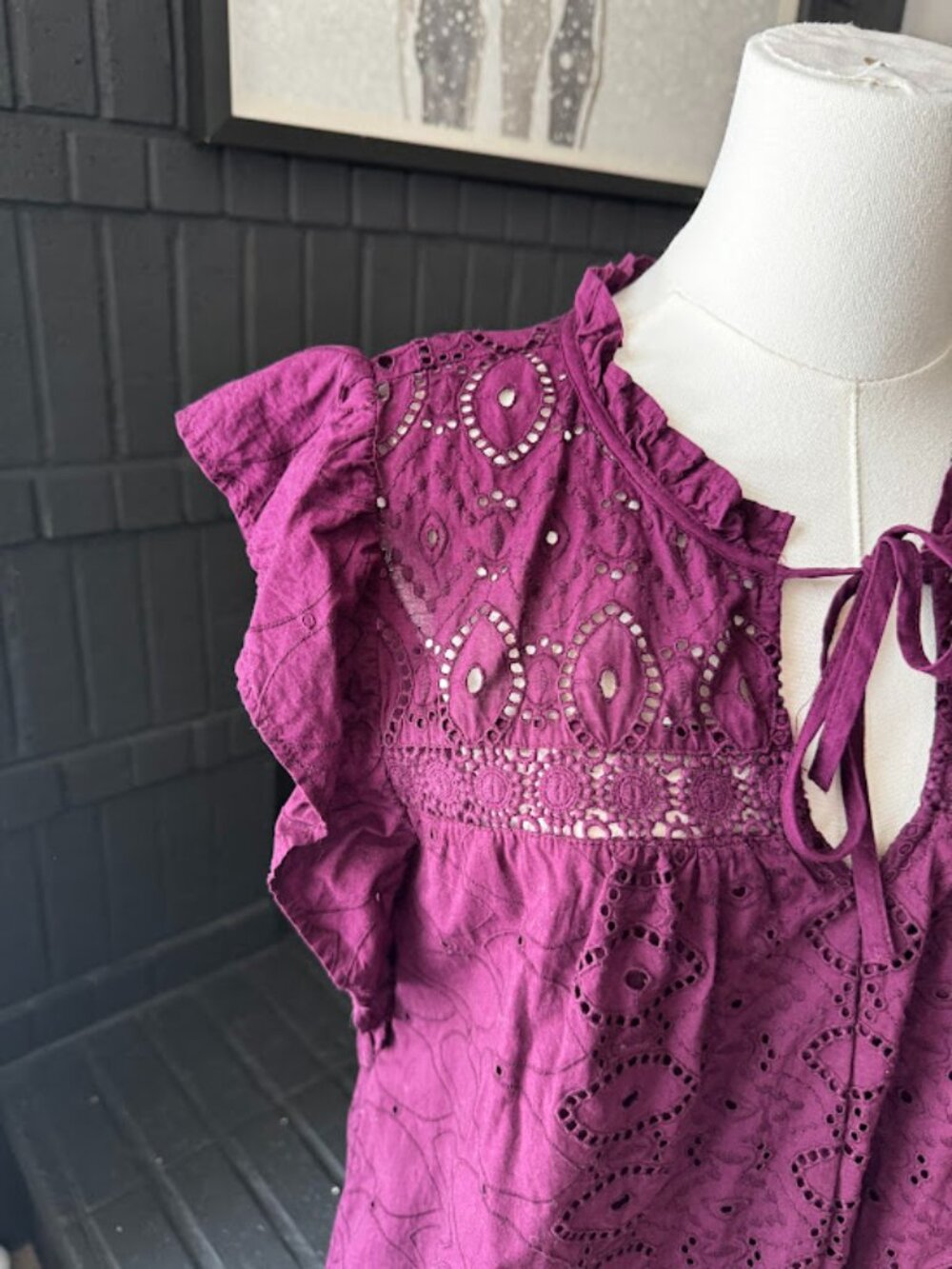 LOFT Eyelet Flutter Sleeve Blouse, Size Large *EPOC - Picture 3 of 5